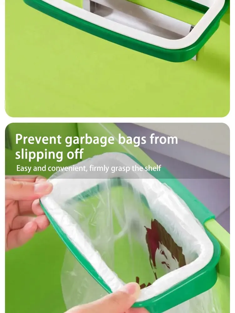 1pc Green Stylish Hanging Garbage Bag Rack with Cover Portable Kitchen Cabinet Rubbish Bag Plastic Rack Support Holder