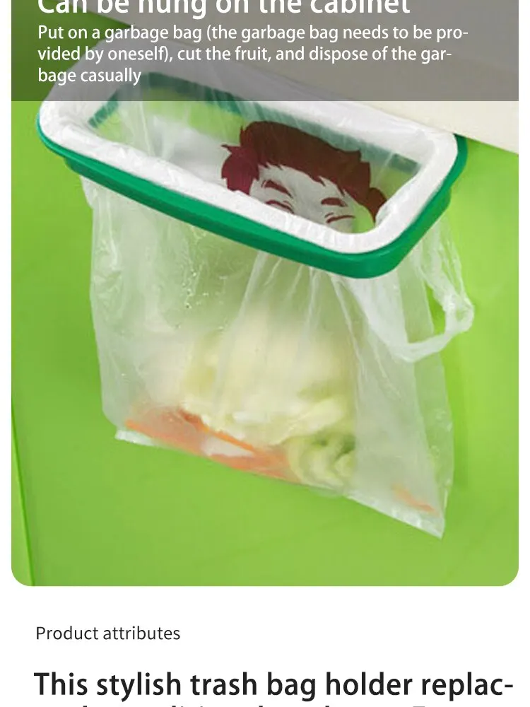 1pc Green Stylish Hanging Garbage Bag Rack with Cover Portable Kitchen Cabinet Rubbish Bag Plastic Rack Support Holder