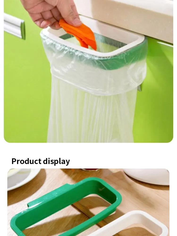 1pc Green Stylish Hanging Garbage Bag Rack with Cover Portable Kitchen Cabinet Rubbish Bag Plastic Rack Support Holder