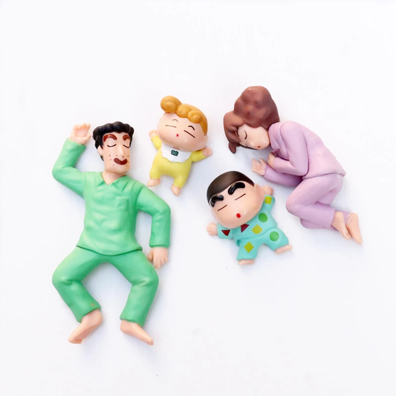 4pcs/set Anime Crayon Shin-chan Action Figure PVC Collection Nohara Shinnosuke Family Portraits Figurine Sleep Model Kids Toys