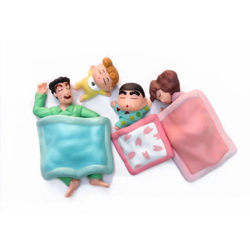 4pcs/set Anime Crayon Shin-chan Action Figure PVC Collection Nohara Shinnosuke Family Portraits Figurine Sleep Model Kids Toys