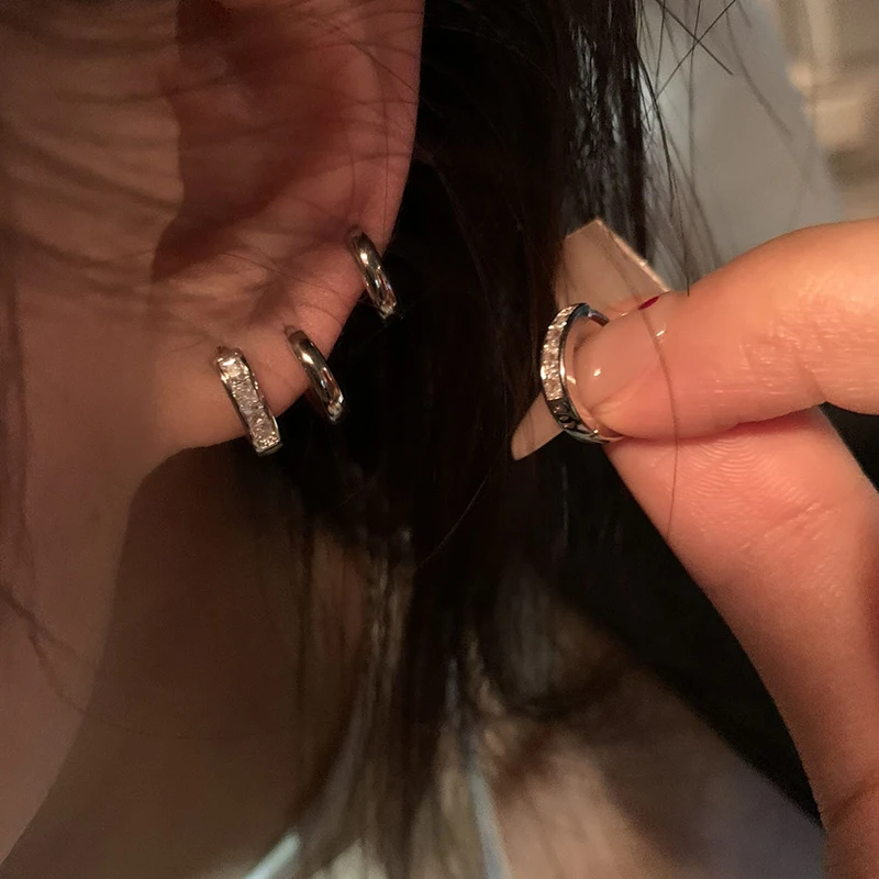4Pcs/set Aesthetic Zircon Crystal Hoop Earrings for Women Egirl New Y2K 2000S Cool Daily Wear Jewelry Accessorie