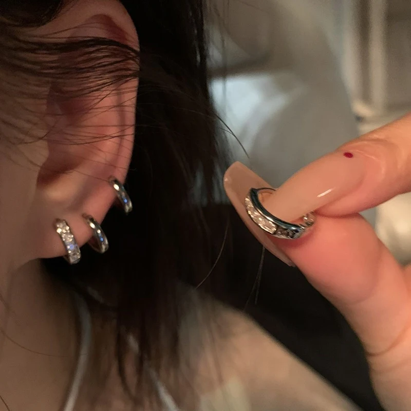 4Pcs/set Aesthetic Zircon Crystal Hoop Earrings for Women Egirl New Y2K 2000S Cool Daily Wear Jewelry Accessorie