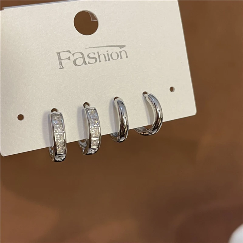4Pcs/set Aesthetic Zircon Crystal Hoop Earrings for Women Egirl New Y2K 2000S Cool Daily Wear Jewelry Accessorie