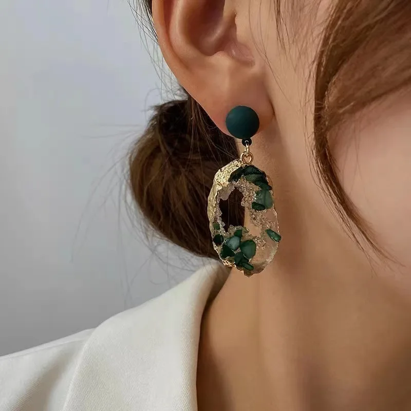 Vintage Emerald Irregular Earrings for Women 2024 New in Fashion Personality Drop Earrings Fairycore Luxury Designer Jewelry