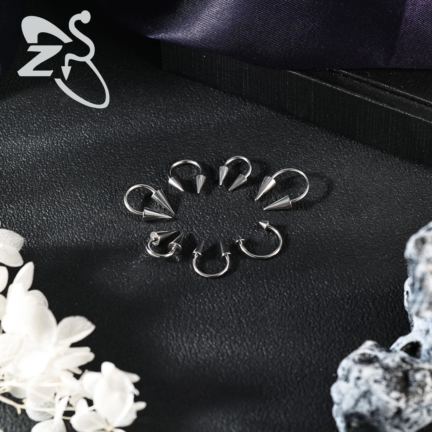 ZS 1PC 16G/18G Spike Nose Rings Stainless Steel Septum Clicker Silver Color Ear Helix Diath Internal Thread Tragus Piercing