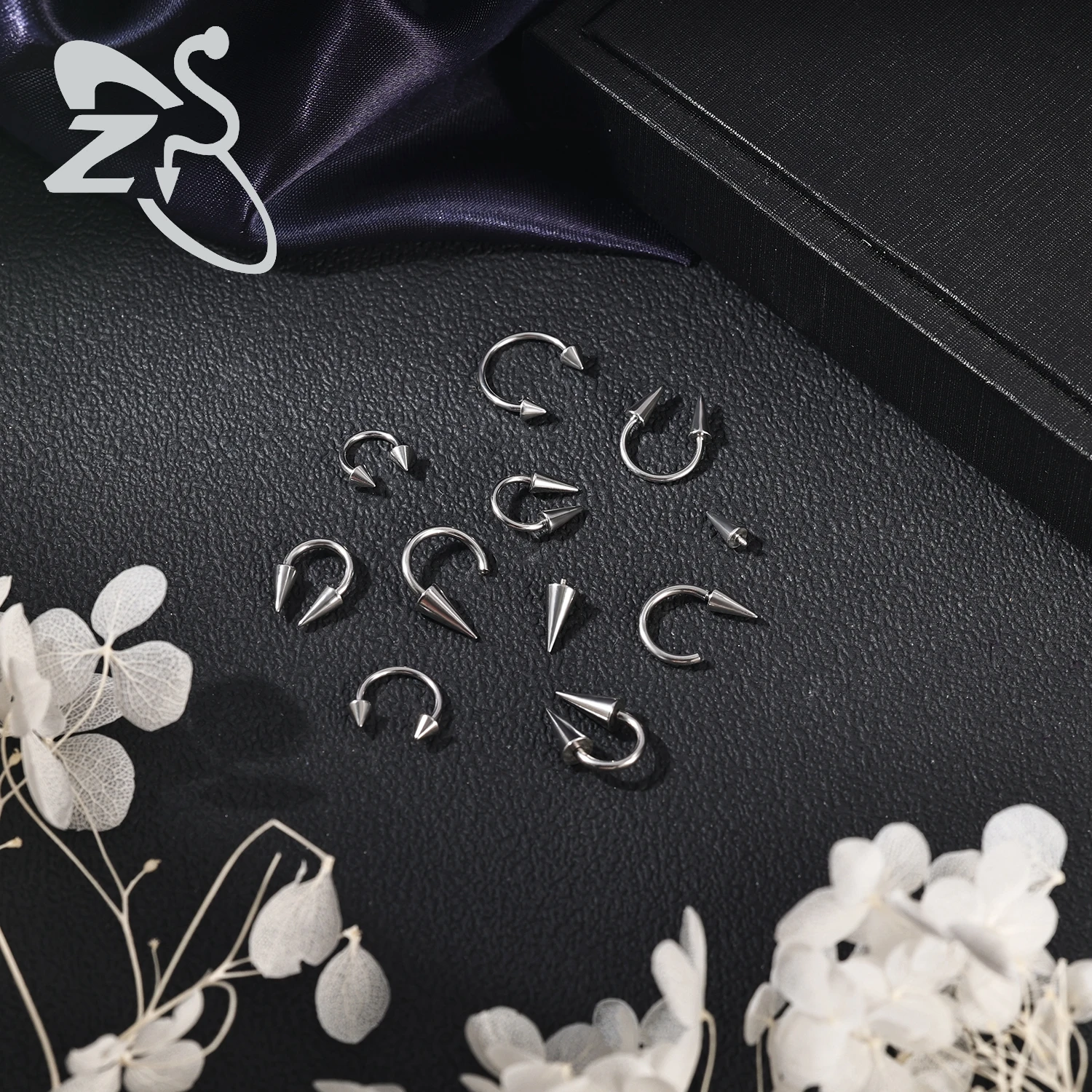 ZS 1PC 16G/18G Spike Nose Rings Stainless Steel Septum Clicker Silver Color Ear Helix Diath Internal Thread Tragus Piercing
