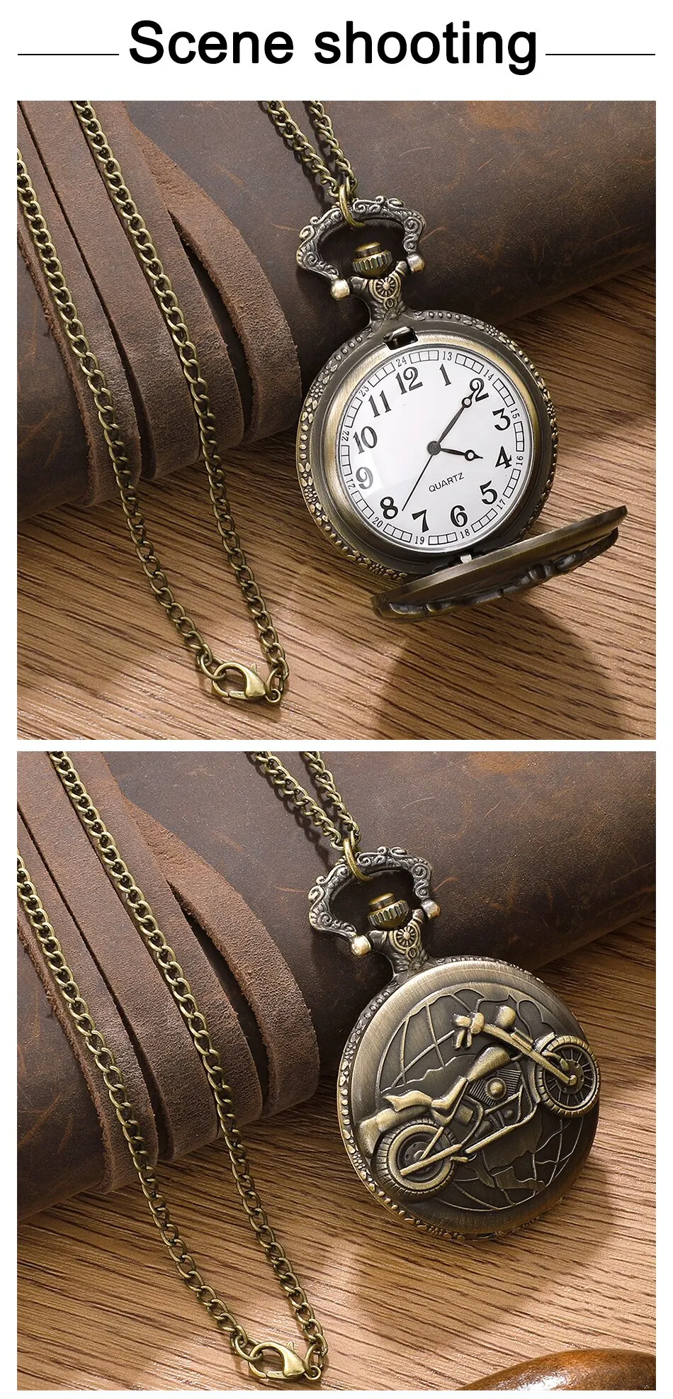 Retro Motorcycle CAR Pattern Quartz Pocket Watch Motorbike MOTO Design Pendant Fob Watch Chain Gifts for Men