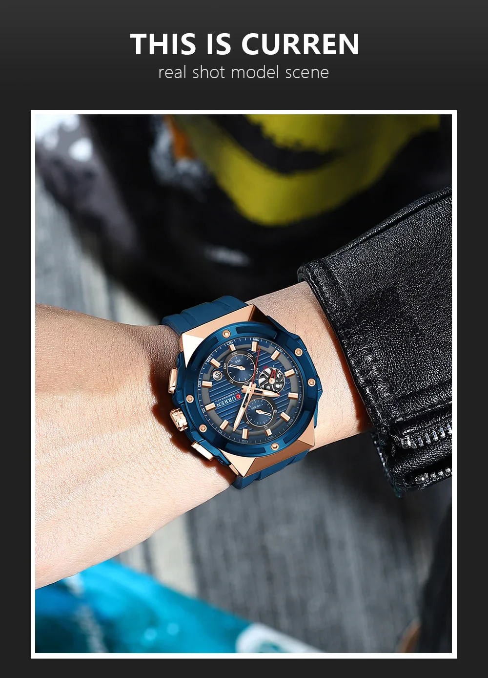 CURREN Fashionable Sports Multifunctional Chronograph Quartz Watch with Silicone Strap Creative Design Dial Luminous Hands