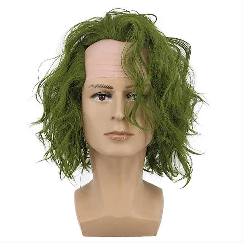HAIRJOY Green Cosplay Wigs for Men Synthetic Wigs Short Curly Costume Wigs
