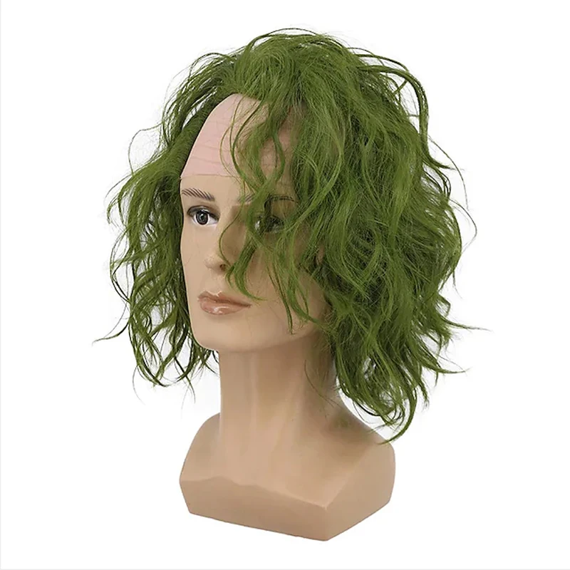 HAIRJOY Green Cosplay Wigs for Men Synthetic Wigs Short Curly Costume Wigs