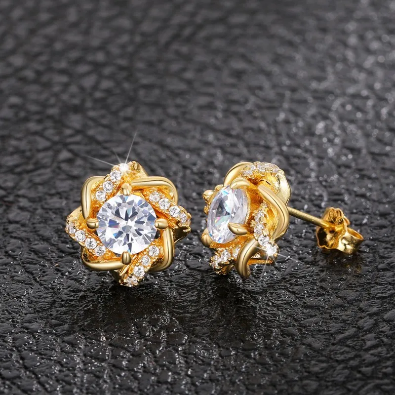 Huitan Dainty Gold Color Cubic Zirconia Stud Earrings for Women Fashion Contracted Design Bridal Wedding Earrings Luxury Jewelry
