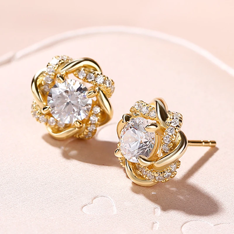Huitan Dainty Gold Color Cubic Zirconia Stud Earrings for Women Fashion Contracted Design Bridal Wedding Earrings Luxury Jewelry