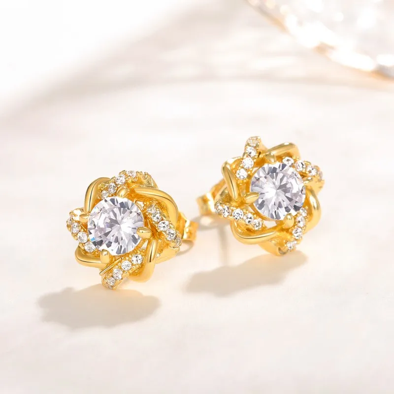 Huitan Dainty Gold Color Cubic Zirconia Stud Earrings for Women Fashion Contracted Design Bridal Wedding Earrings Luxury Jewelry