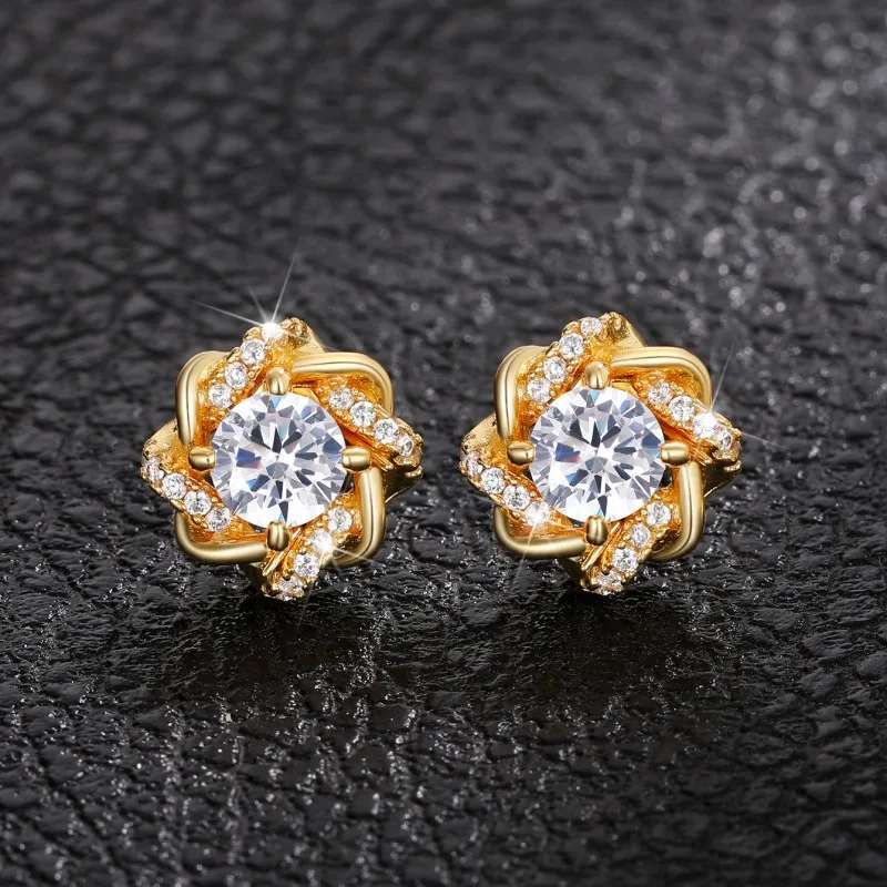 Huitan Dainty Gold Color Cubic Zirconia Stud Earrings for Women Fashion Contracted Design Bridal Wedding Earrings Luxury Jewelry