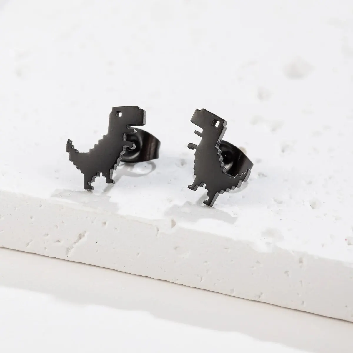 1Pair New Fashion Minimalist Cute Female Stainless Steel Mini Dinosaur Stud Earrings For Girls Jewelry Accessory Gifts GED509
