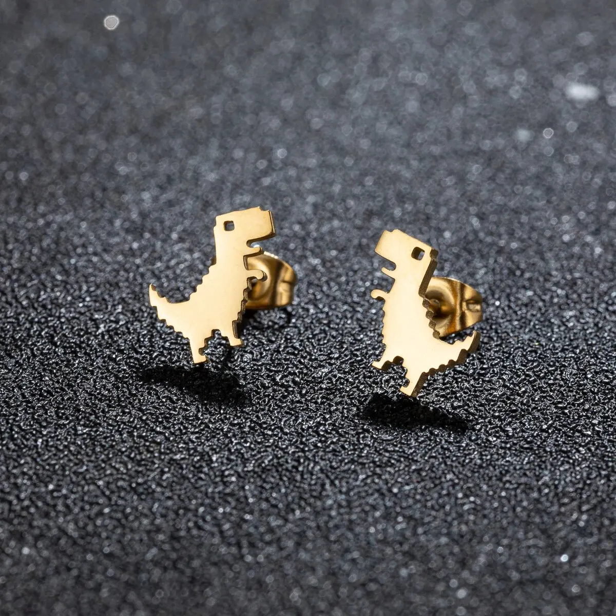 1Pair New Fashion Minimalist Cute Female Stainless Steel Mini Dinosaur Stud Earrings For Girls Jewelry Accessory Gifts GED509