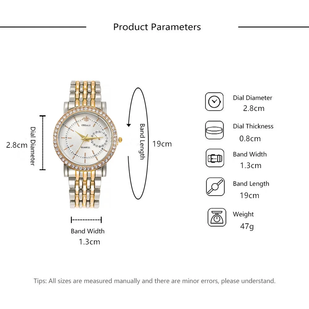 Elegant Women's Two Tone Crystal Watch Stainless Steel Band Quartz Wristwatch Ladies Dress Watches