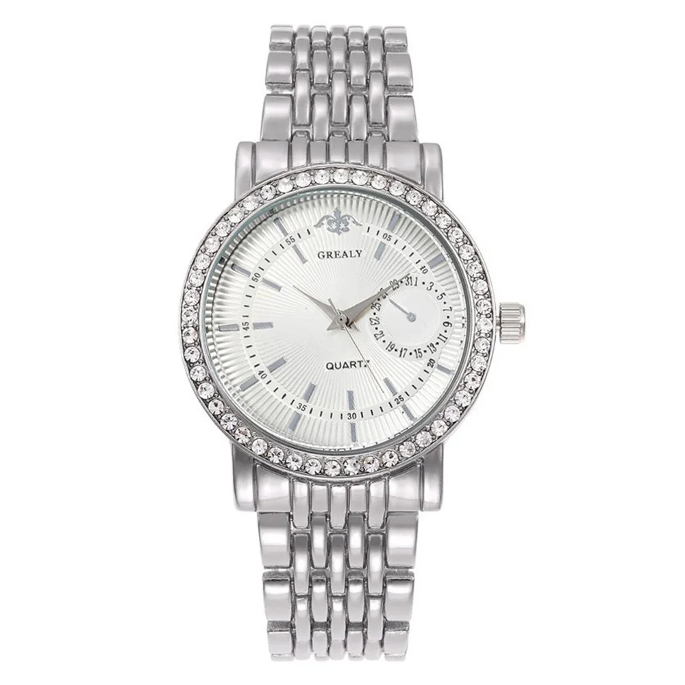 Elegant Women's Two Tone Crystal Watch Stainless Steel Band Quartz Wristwatch Ladies Dress Watches