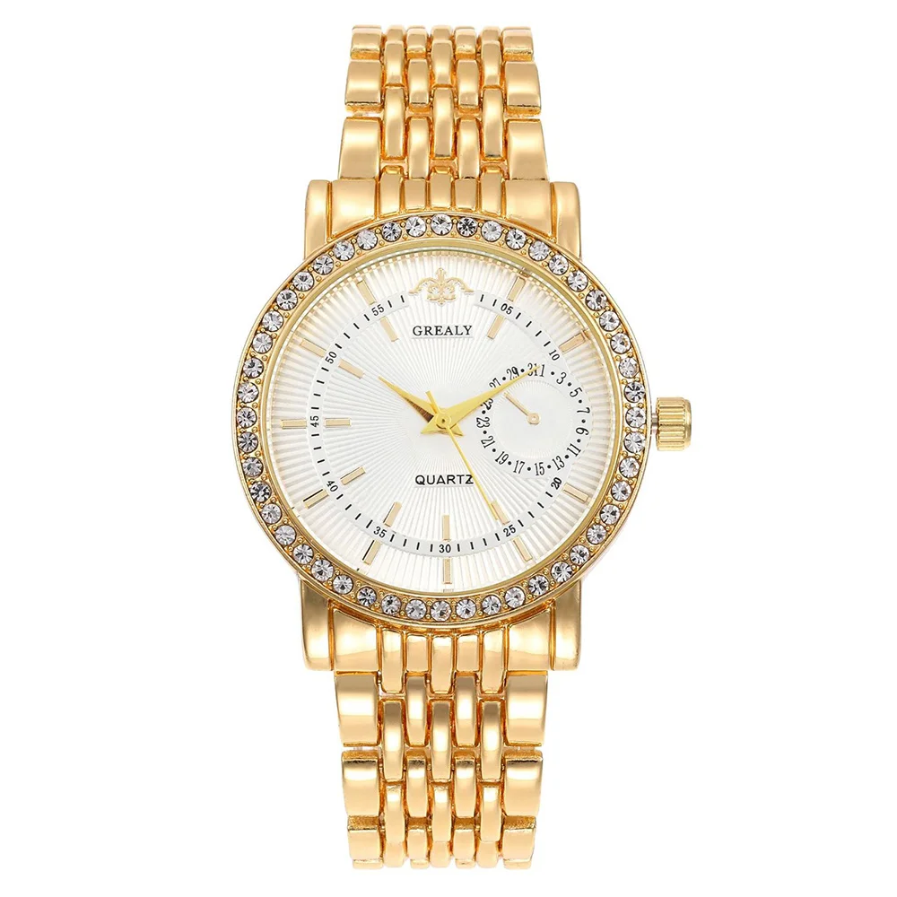 Elegant Women's Two Tone Crystal Watch Stainless Steel Band Quartz Wristwatch Ladies Dress Watches