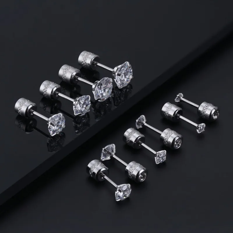 2pcs 20G Hypoallergenic Titanium Steel Stud Earrings for Men Women, Zircon Screw Back Earring Cartilage Tragus Ear Piercing Gift