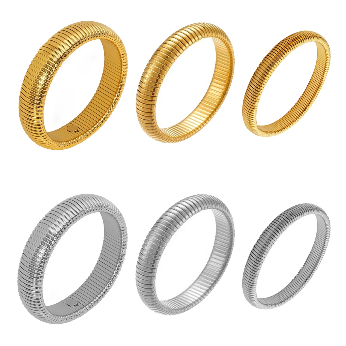 Waterproof Stainless Steel Retro Elasticity Thick Metal Polish Bracelet 18K Gold Plated Trend Fashion Unisex Jewelry Men Women