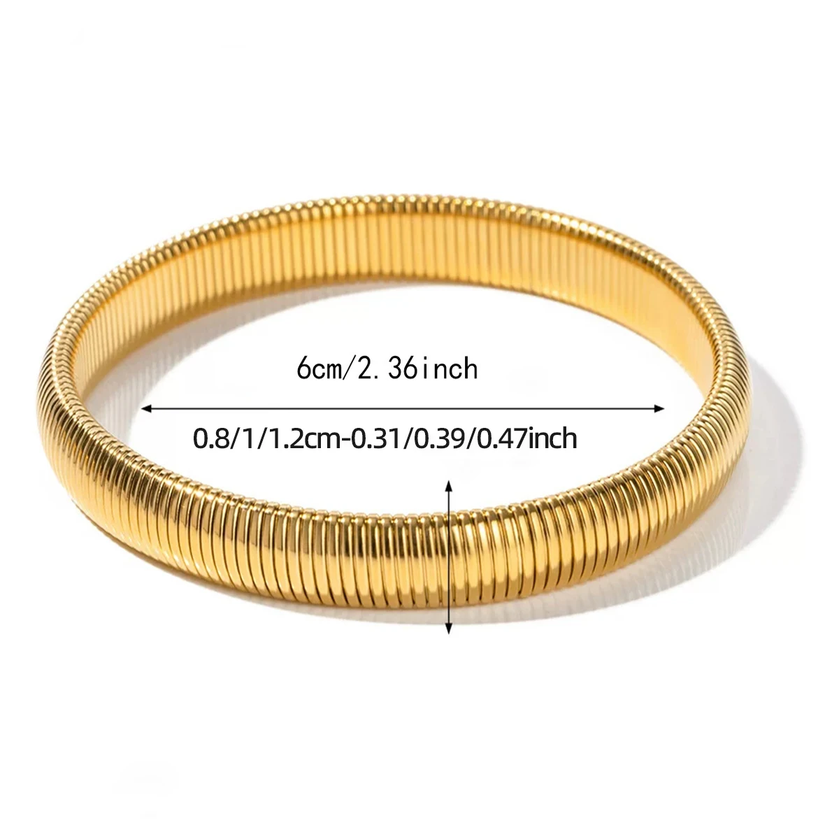 Waterproof Stainless Steel Retro Elasticity Thick Metal Polish Bracelet 18K Gold Plated Trend Fashion Unisex Jewelry Men Women