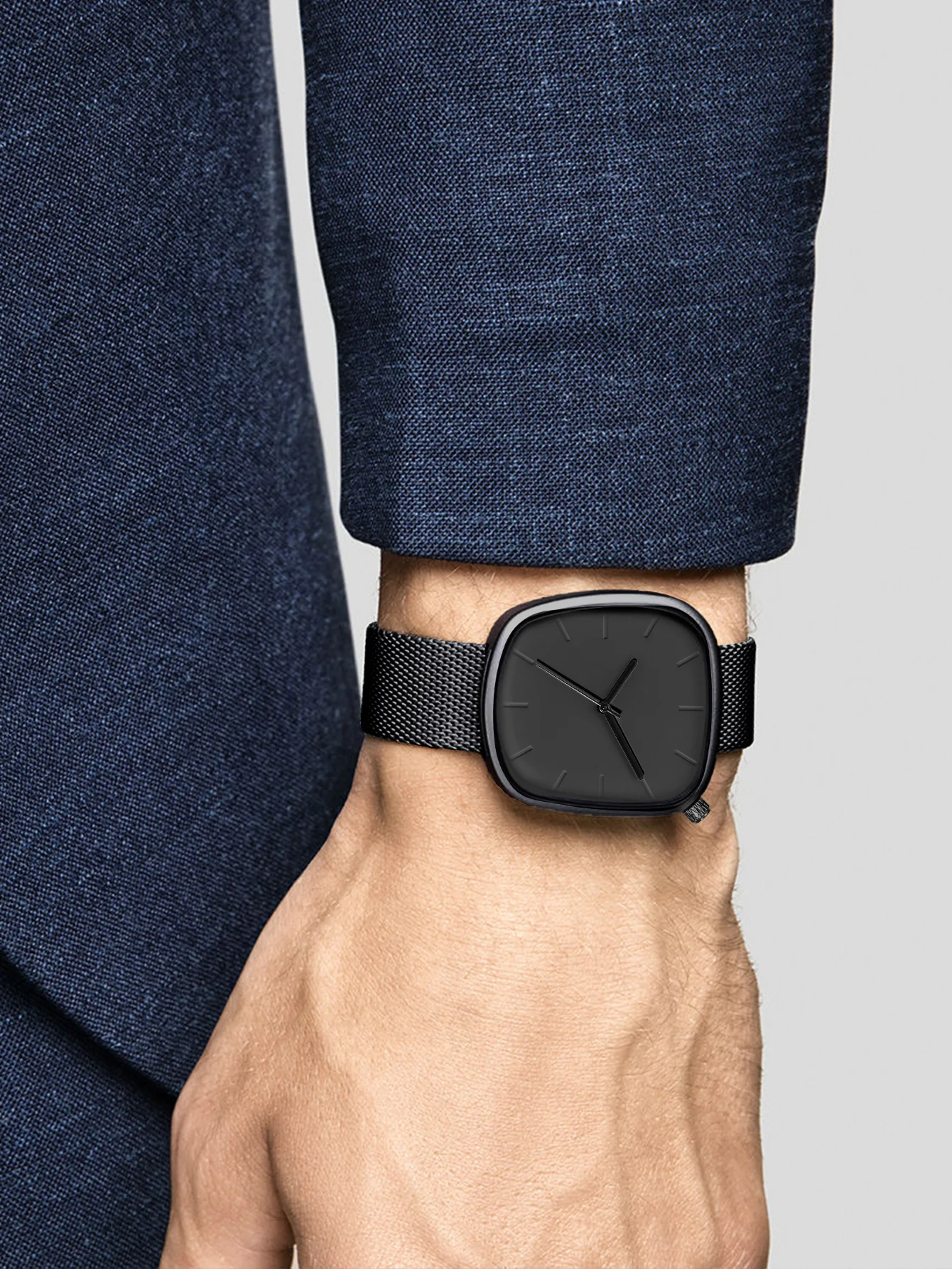 TOMI Men's Minimalist Watch Fashion Versatile Men's and Women's Square Watch Scale Black and White Premium Quartz Watch
