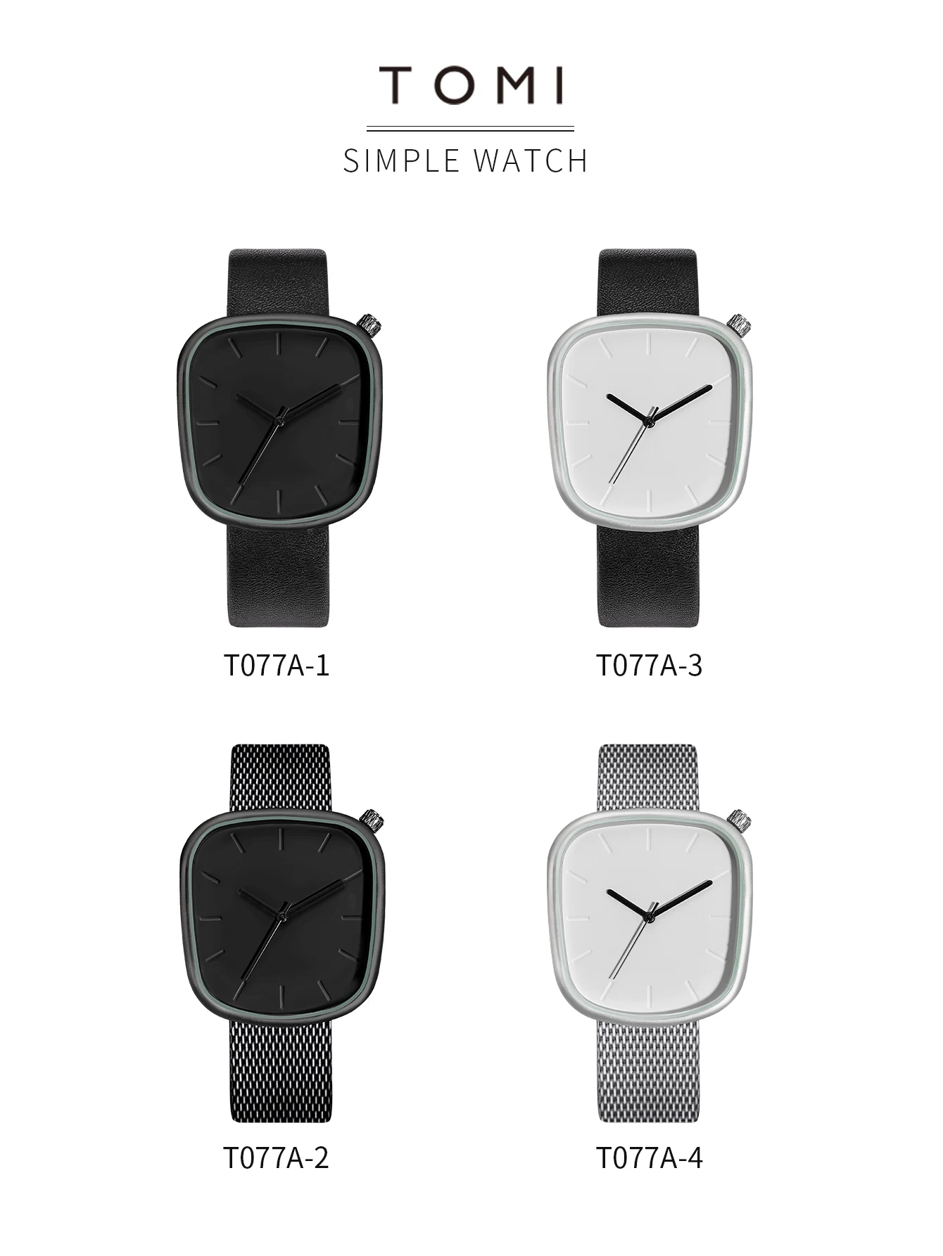 TOMI Men's Minimalist Watch Fashion Versatile Men's and Women's Square Watch Scale Black and White Premium Quartz Watch