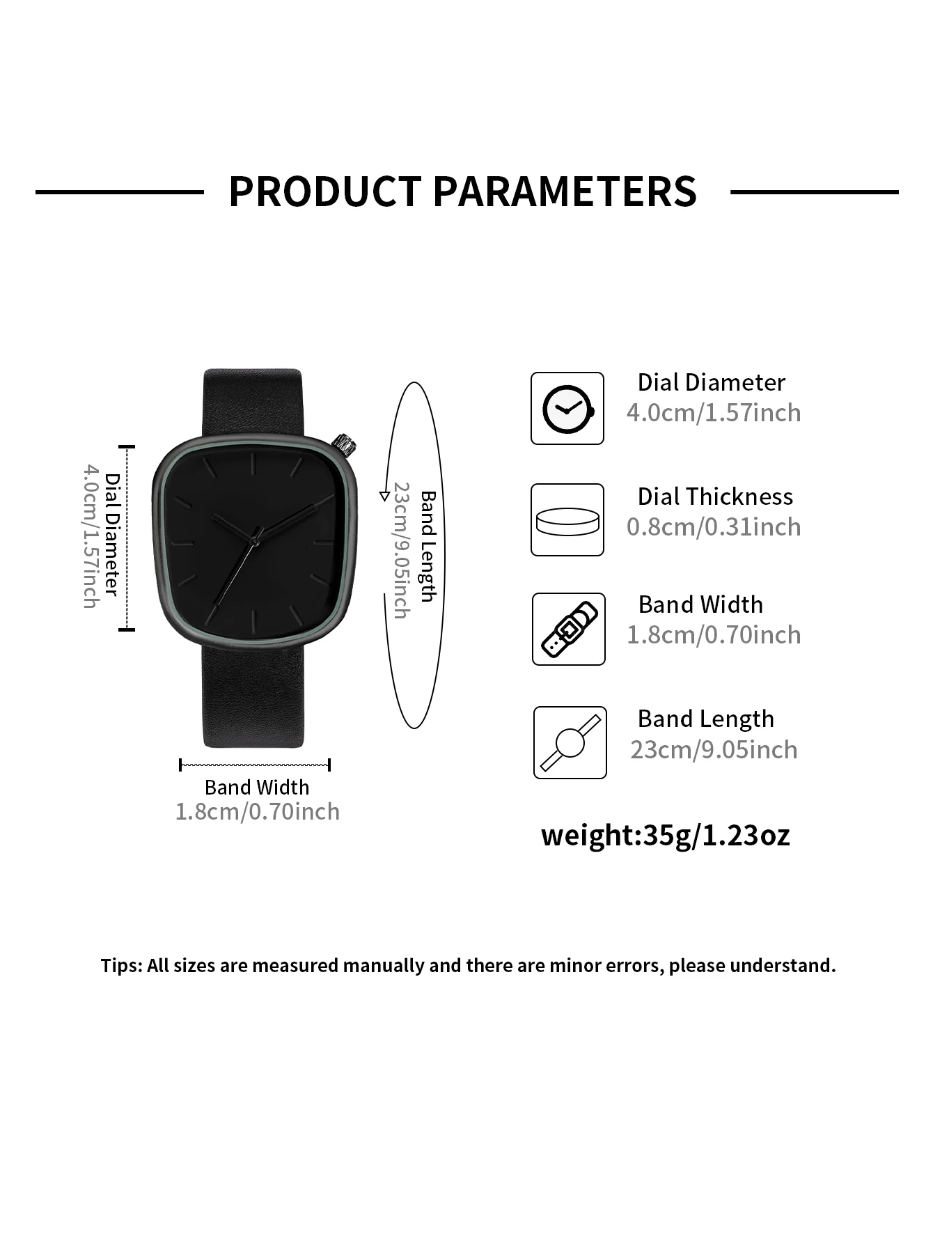 TOMI Men's Minimalist Watch Fashion Versatile Men's and Women's Square Watch Scale Black and White Premium Quartz Watch