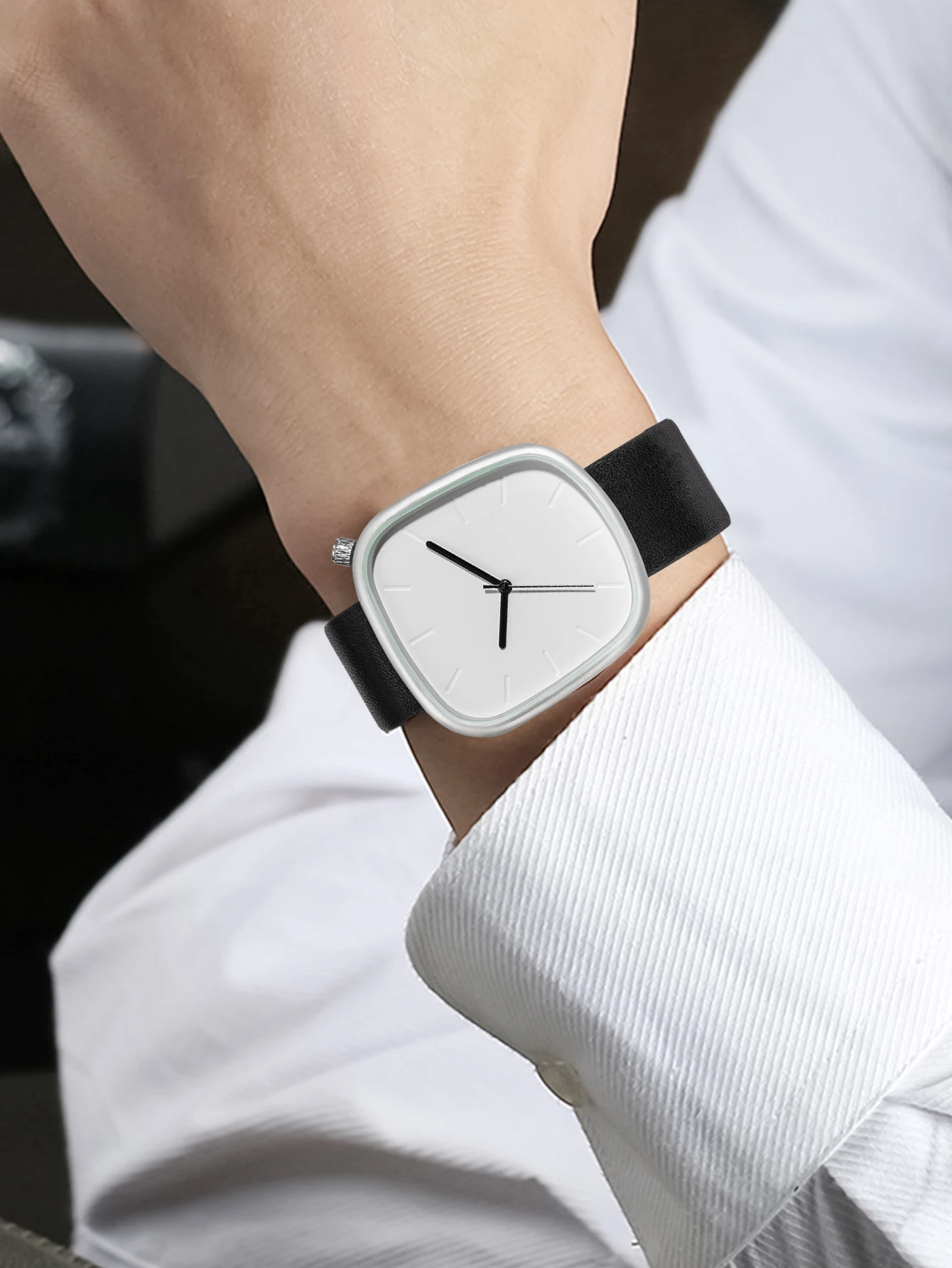 TOMI Men's Minimalist Watch Fashion Versatile Men's and Women's Square Watch Scale Black and White Premium Quartz Watch