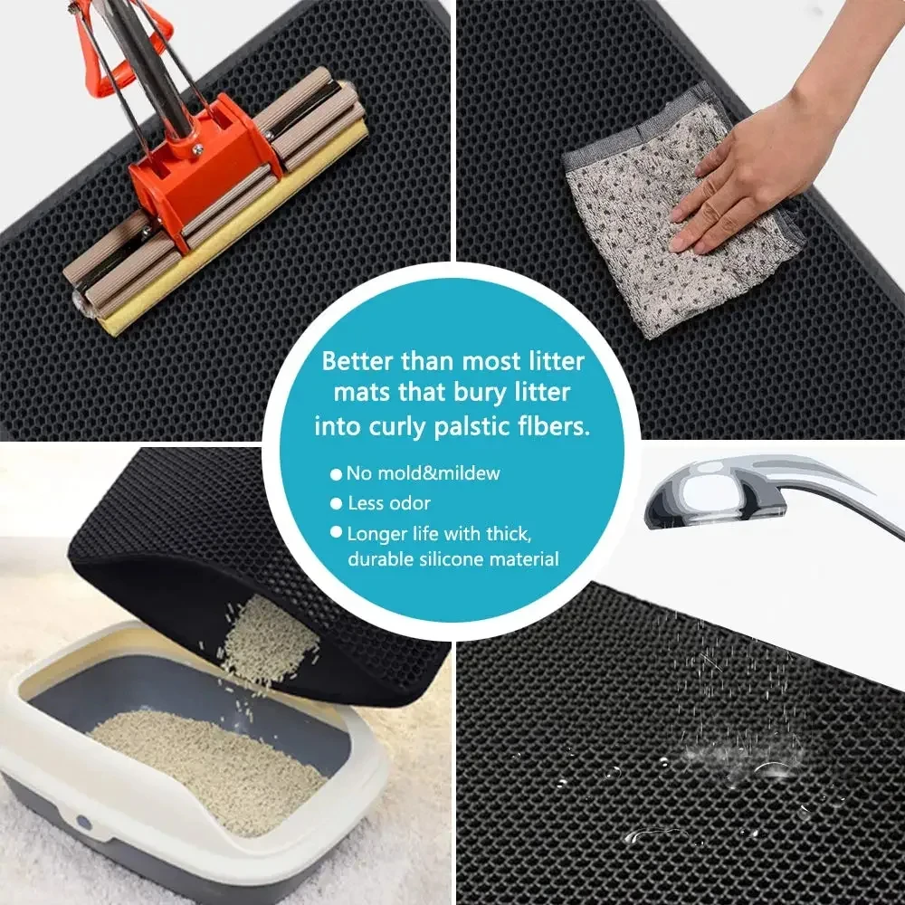 Cats Litter Mat Double Layer EVA Cat Litter Pad Large Hole Anti-Slip Sand Bowl Filter Mat Sandbox Mat for Cat Cats Accessories