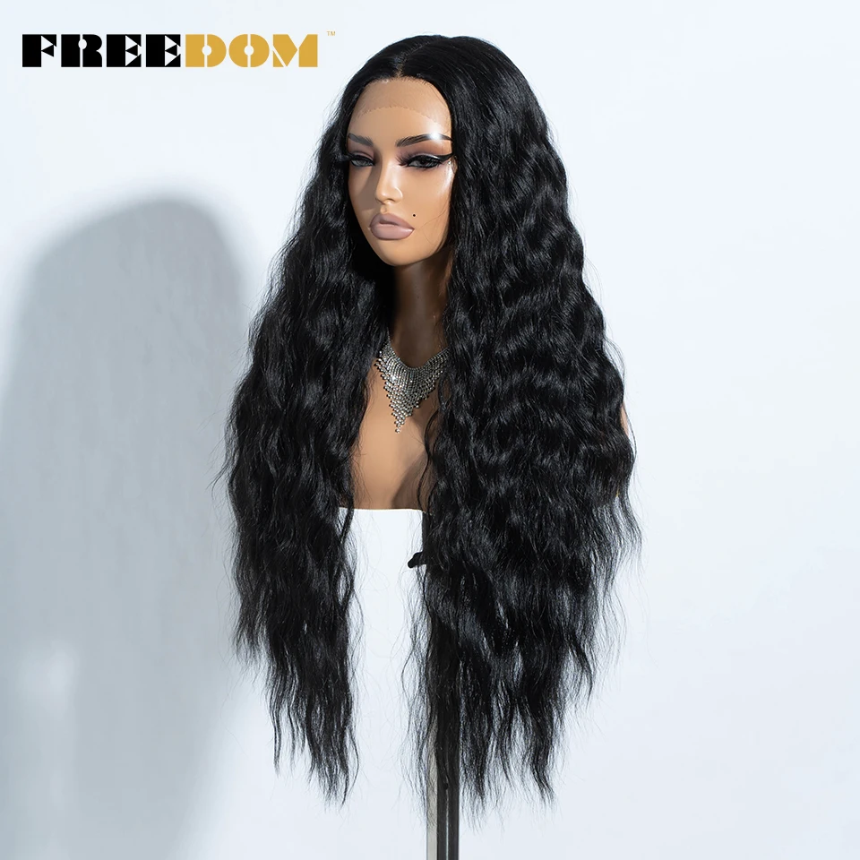 FREEDOM Curly Synthetic Lace Front Wigs For Women 30 Inches Soft Wavy Ombre Blonde Ginger Highlight Cosplay Wigs Heat Resistant