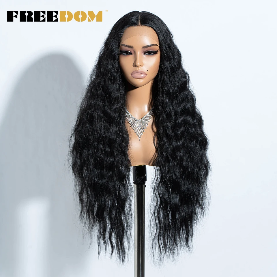 FREEDOM Curly Synthetic Lace Front Wigs For Women 30 Inches Soft Wavy Ombre Blonde Ginger Highlight Cosplay Wigs Heat Resistant