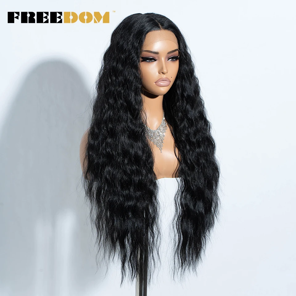 FREEDOM Curly Synthetic Lace Front Wigs For Women 30 Inches Soft Wavy Ombre Blonde Ginger Highlight Cosplay Wigs Heat Resistant