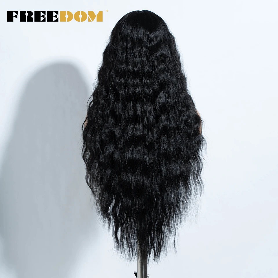 FREEDOM Curly Synthetic Lace Front Wigs For Women 30 Inches Soft Wavy Ombre Blonde Ginger Highlight Cosplay Wigs Heat Resistant