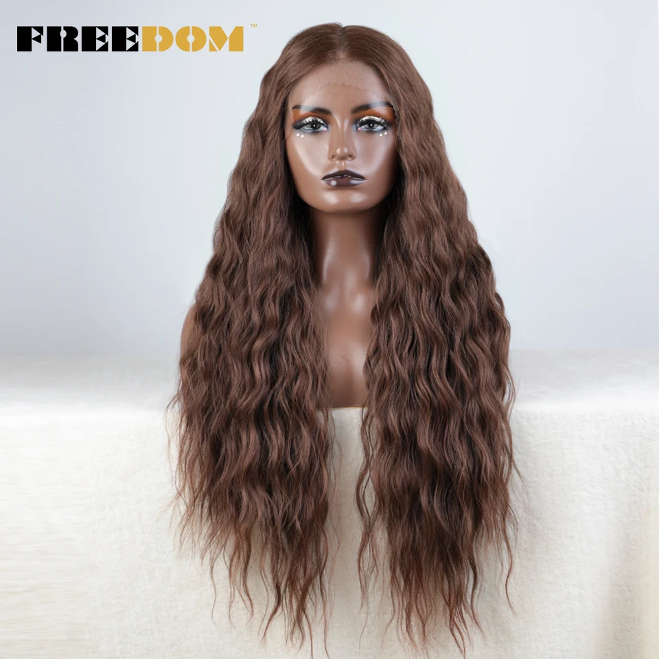 FREEDOM Curly Synthetic Lace Front Wigs For Women 30 Inches Soft Wavy Ombre Blonde Ginger Highlight Cosplay Wigs Heat Resistant