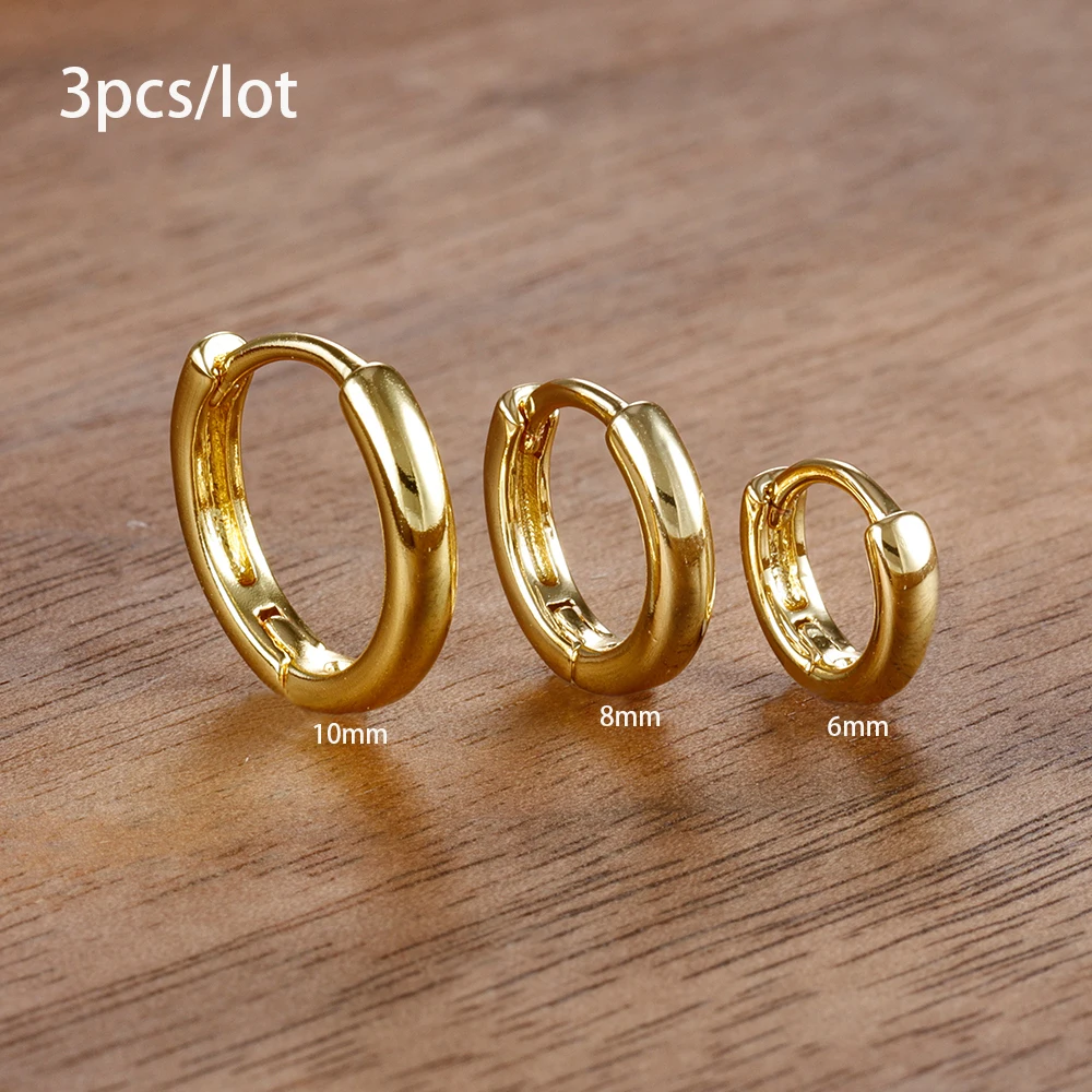 3 PCS/Set Simple Stainless Steel Crystal Small Hoop Earring Women Tiny Gold Color Cartilage Piercing Earring Minimalism Jewelry
