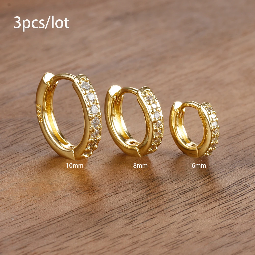 3 PCS/Set Simple Stainless Steel Crystal Small Hoop Earring Women Tiny Gold Color Cartilage Piercing Earring Minimalism Jewelry