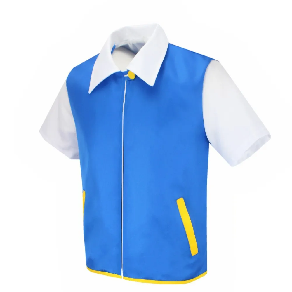 Anime P-PokemonING Go Blue Jacket Costume Boys Girls Ash Ketchum Cosplay for carnival Party Trainer Cap and Gloves Set