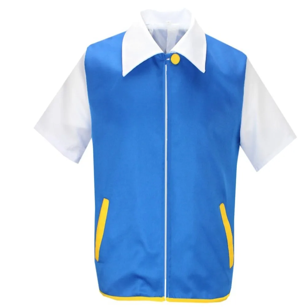 Anime P-PokemonING Go Blue Jacket Costume Boys Girls Ash Ketchum Cosplay for carnival Party Trainer Cap and Gloves Set