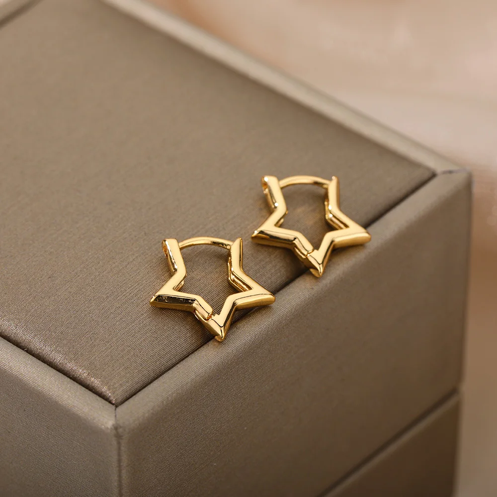 Stainless Steel Star Hoop Earings For Women 2024 Trend New In Luxury Gold Color Earrings Ear Jewelry Gift pendientes mujer