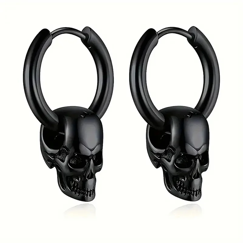 1 Pair Of black Skull Head And Hoops Luxury Earrings of Men's Earring For Jewellery 2024,men's stainless steel earring Women, Go