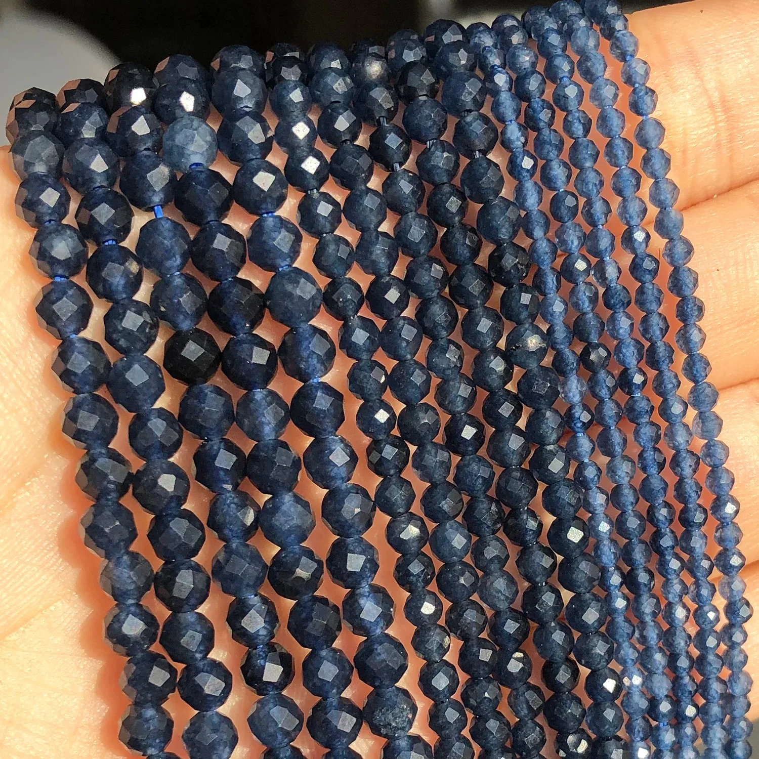1PC 2/3/4mm Blue Sapphire Natural Faceted Stone Beads Loose Spacer Beads for Jewelry Making DIY Earrings Necklace Charms