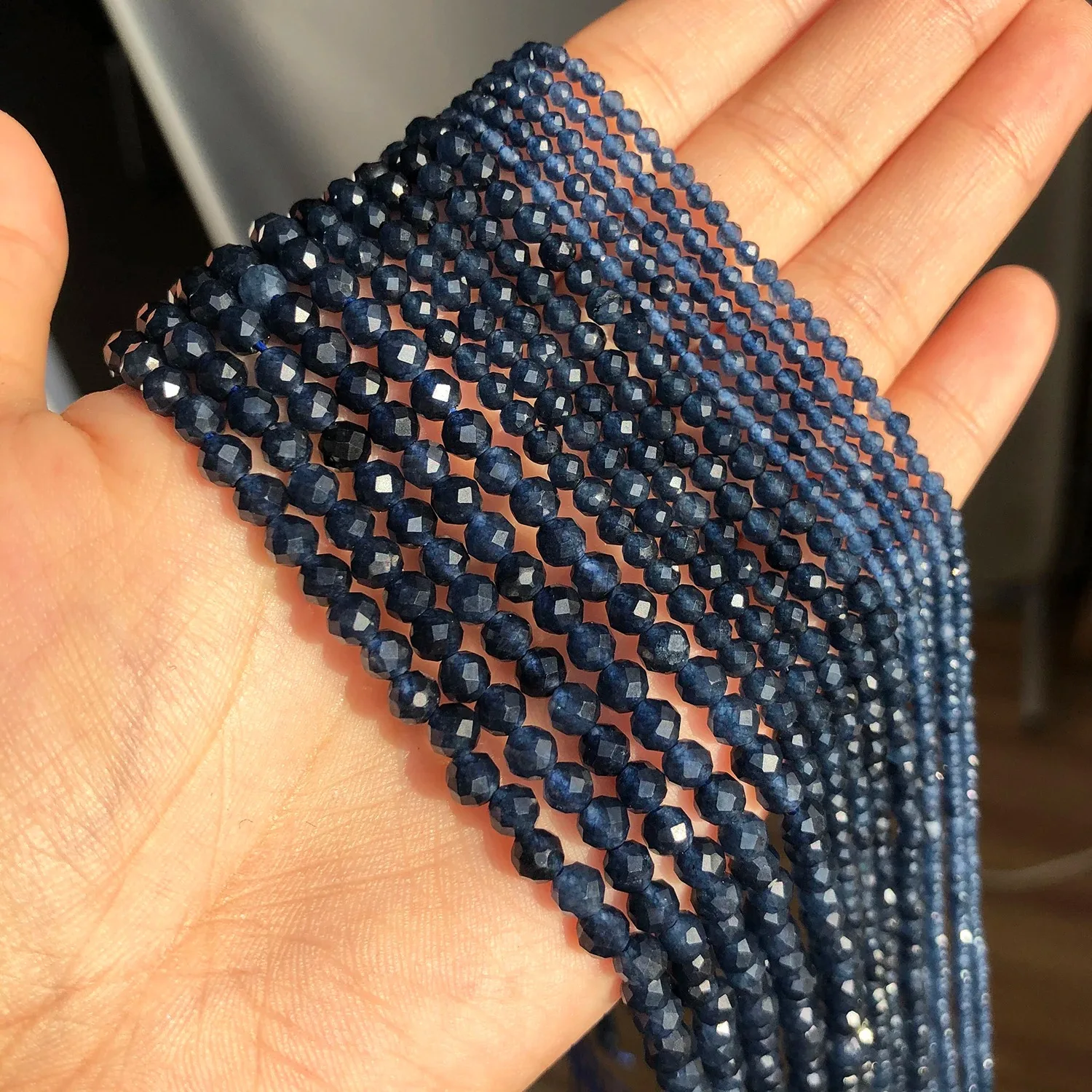 1PC 2/3/4mm Blue Sapphire Natural Faceted Stone Beads Loose Spacer Beads for Jewelry Making DIY Earrings Necklace Charms