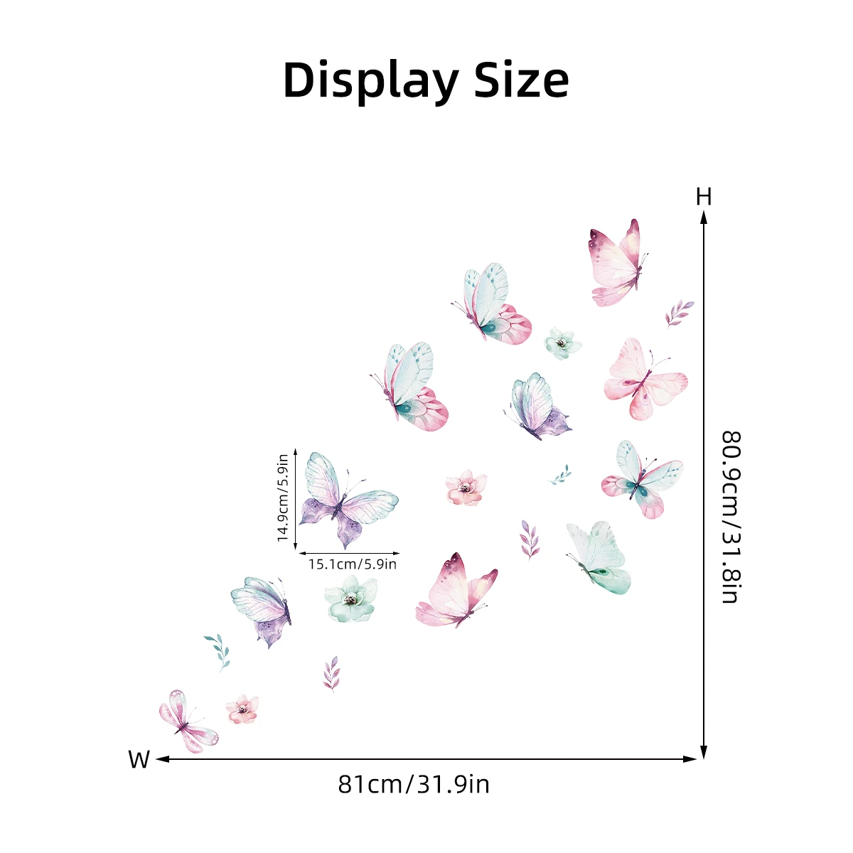 3Pcs Watercolor Butterflies Wall Stickers Kids Room Girls Room Decoration for Children Bedroom Decor for House Living Room