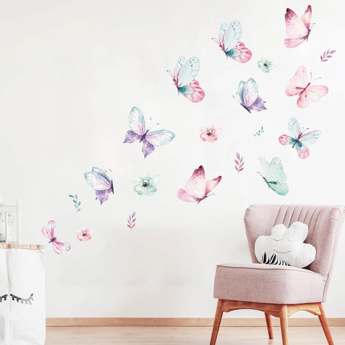 3Pcs Watercolor Butterflies Wall Stickers Kids Room Girls Room Decoration for Children Bedroom Decor for House Living Room
