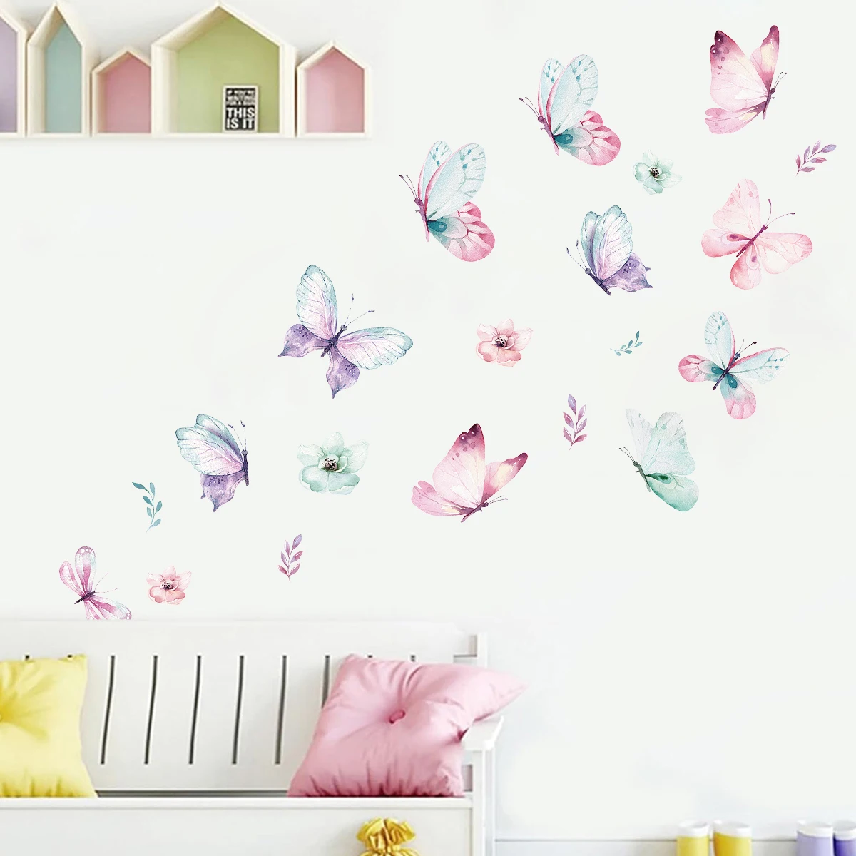 3Pcs Watercolor Butterflies Wall Stickers Kids Room Girls Room Decoration for Children Bedroom Decor for House Living Room