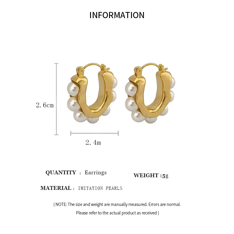Stylish U-shaped Hoop Earrings Golden Elegant Imitation Pearl Earrings Wedding Party Luxury Accessories Women's Gifts