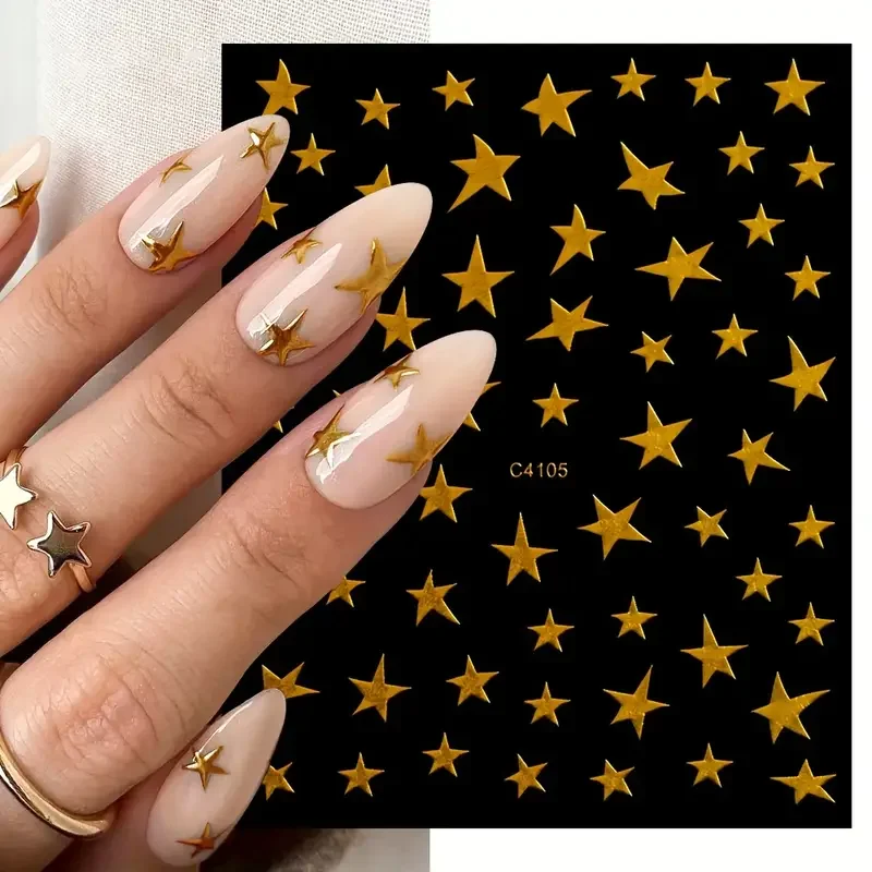 1/4 PCS 3D Metal Silver Golden Starburst Nails Stickers Manicure French Nail Art Decoration Decal Y2K Nail Art Tips Nail Charm